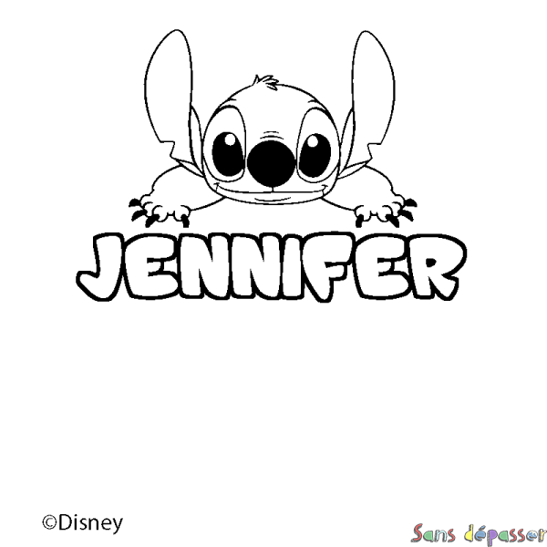 Coloriage pr&eacute;nom JENNIFER - d&eacute;cor Stitch