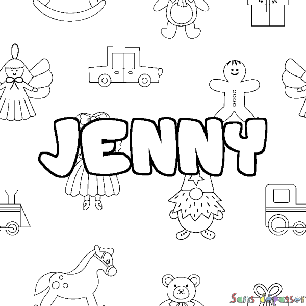 Coloriage pr&eacute;nom JENNY - d&eacute;cor Jouets