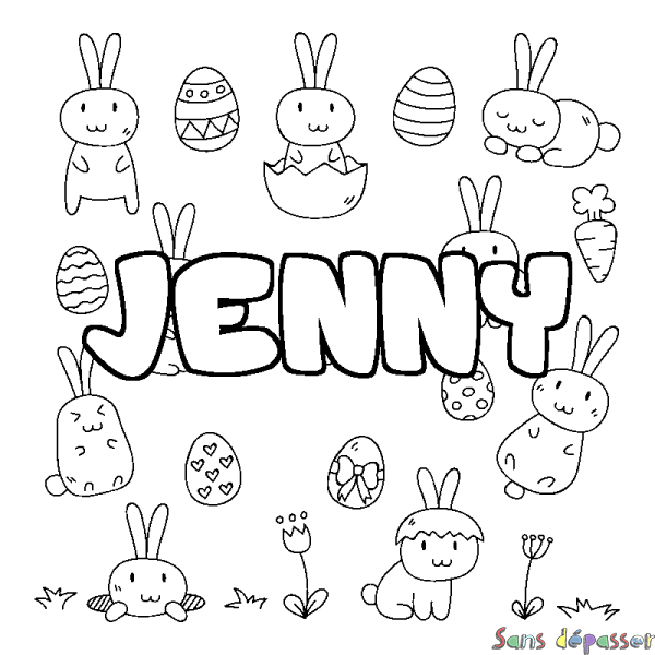 Coloriage pr&eacute;nom JENNY - d&eacute;cor Paques