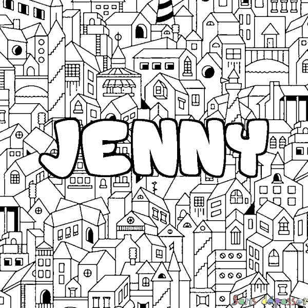 Coloriage pr&eacute;nom JENNY - d&eacute;cor Ville