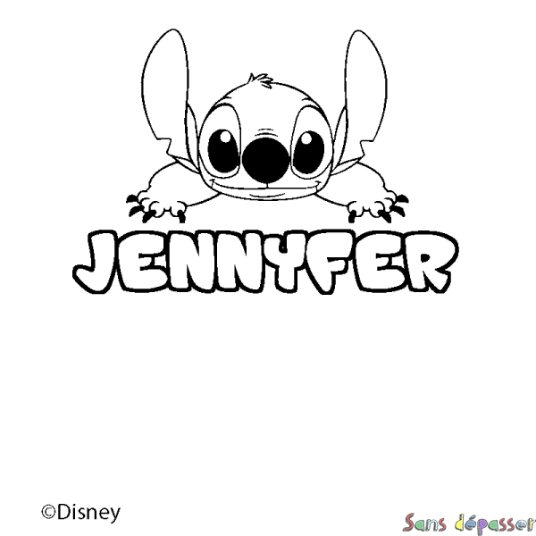 Coloriage pr&eacute;nom JENNYFER - d&eacute;cor Stitch