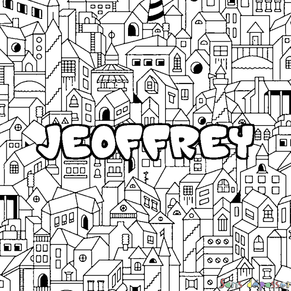 Coloriage prénom JEOFFREY - d&eacute;cor Ville