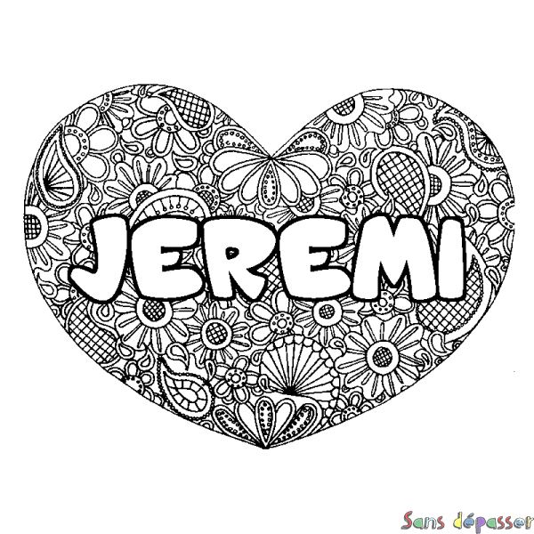 Coloriage prénom JEREMI - d&eacute;cor Mandala coeur