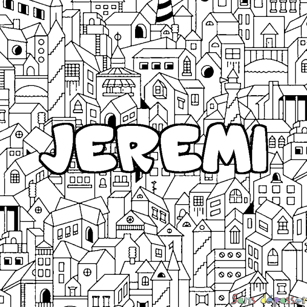 Coloriage prénom JEREMI - d&eacute;cor Ville