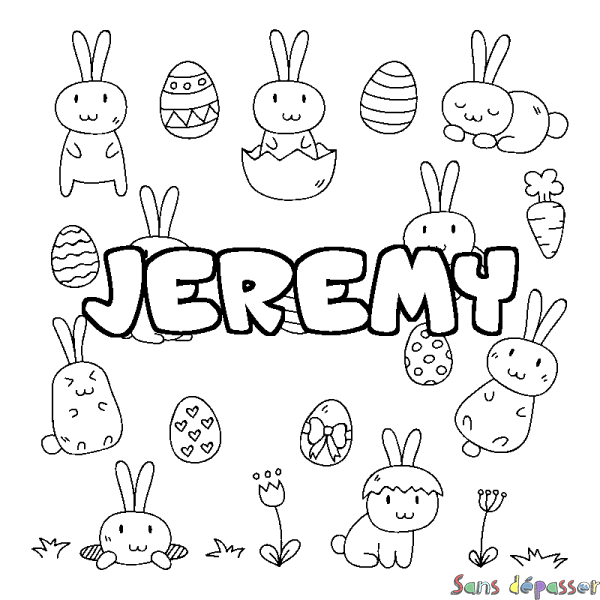 Coloriage pr&eacute;nom JEREMY - d&eacute;cor Paques