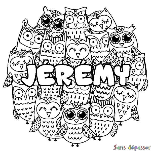 Coloriage pr&eacute;nom J&Eacute;R&Eacute;MY - d&eacute;cor Chouettes