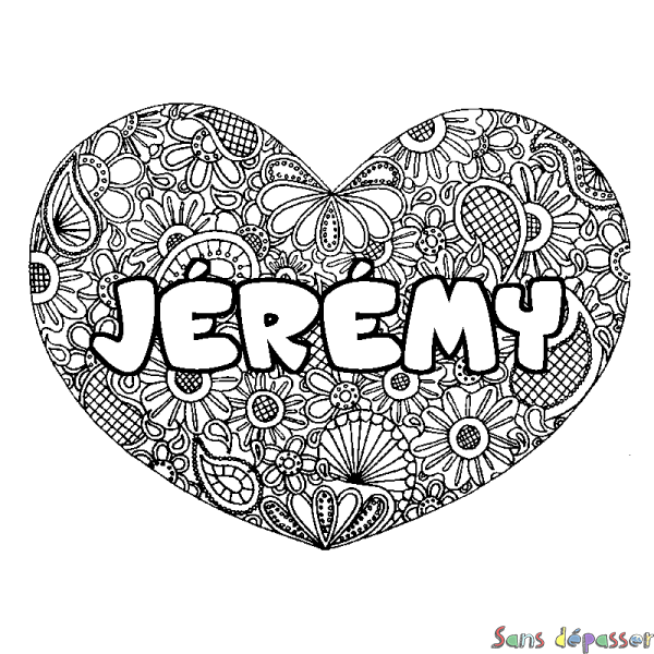 Coloriage pr&eacute;nom J&Eacute;R&Eacute;MY - d&eacute;cor Mandala coeur