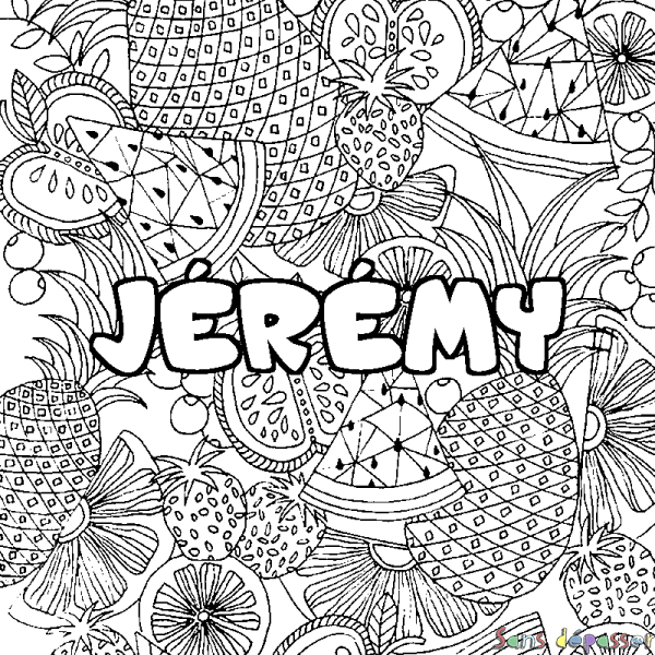 Coloriage pr&eacute;nom J&Eacute;R&Eacute;MY - d&eacute;cor Mandala fruits