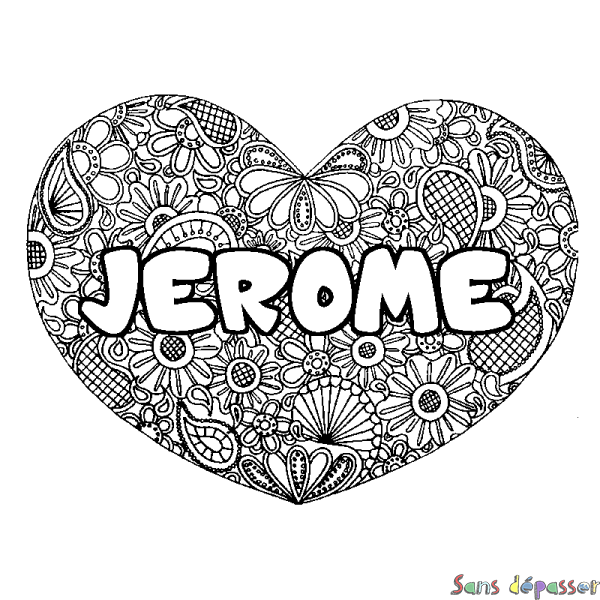 Coloriage pr&eacute;nom JEROME - d&eacute;cor Mandala coeur