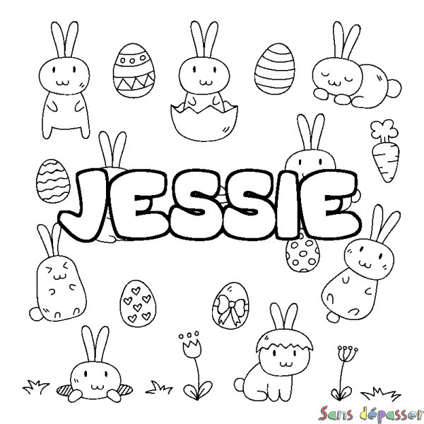 Coloriage pr&eacute;nom JESSIE - d&eacute;cor Paques