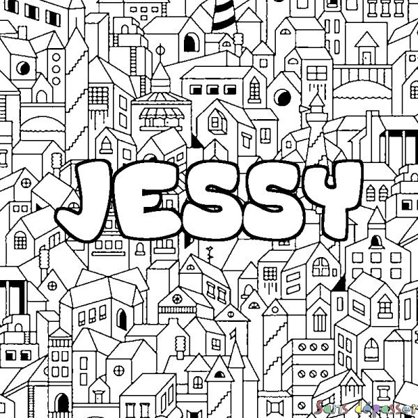 Coloriage prénom JESSY - d&eacute;cor Ville