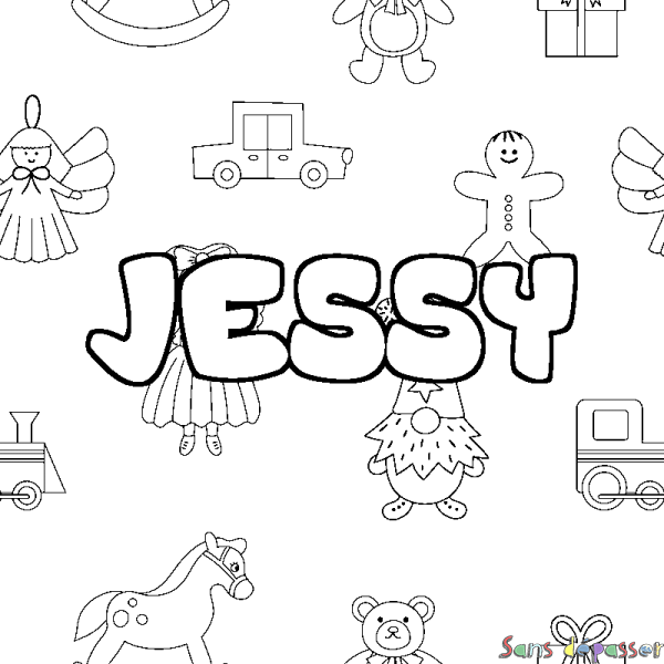 Coloriage pr&eacute;nom JESSY - d&eacute;cor Jouets