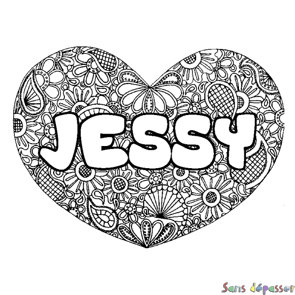 Coloriage pr&eacute;nom JESSY - d&eacute;cor Mandala coeur