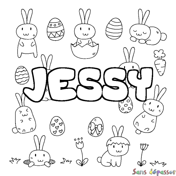 Coloriage pr&eacute;nom JESSY - d&eacute;cor Paques
