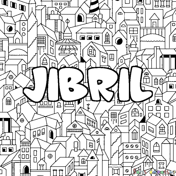 Coloriage prénom JIBRIL - d&eacute;cor Ville