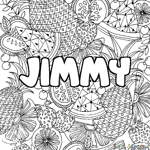 Coloriage pr&eacute;nom JIMMY - d&eacute;cor Mandala fruits