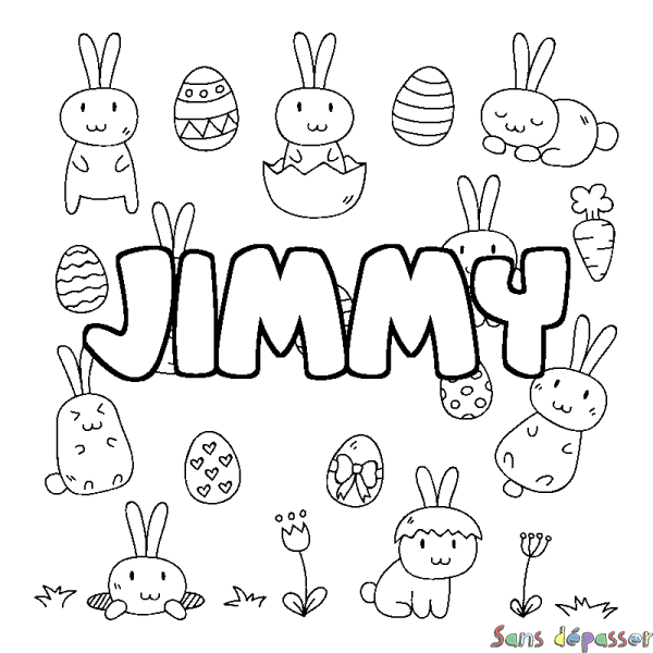 Coloriage pr&eacute;nom JIMMY - d&eacute;cor Paques