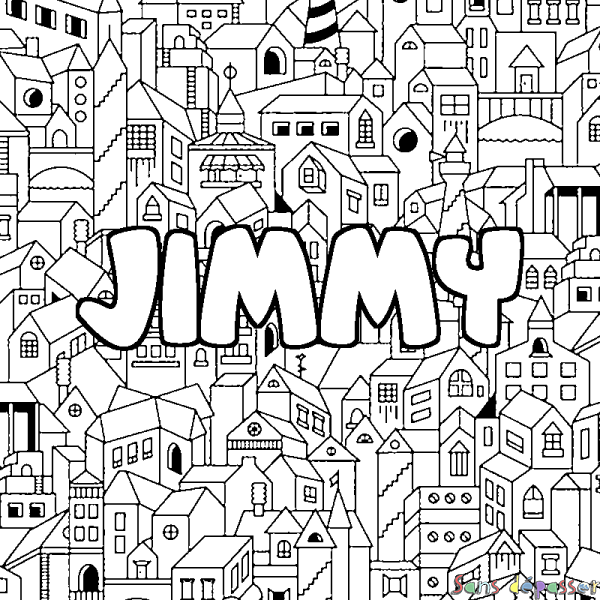 Coloriage pr&eacute;nom JIMMY - d&eacute;cor Ville