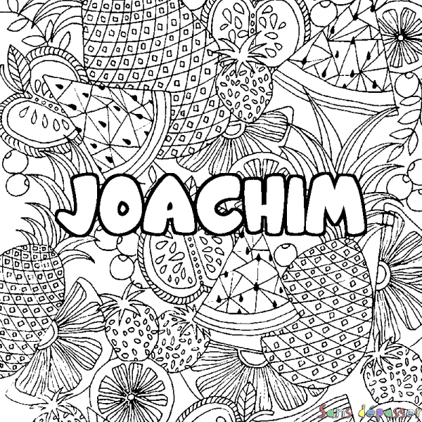 Coloriage prénom JOACHIM - d&eacute;cor Mandala fruits