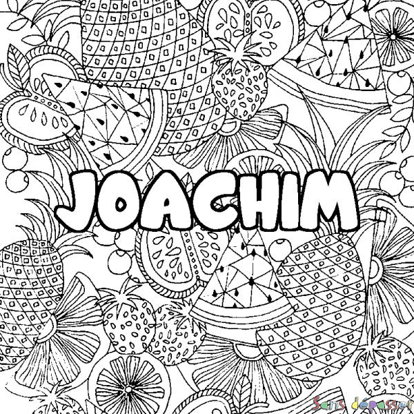 Coloriage pr&eacute;nom JOACHIM - d&eacute;cor Mandala fruits