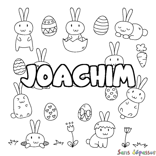 Coloriage pr&eacute;nom JOACHIM - d&eacute;cor Paques