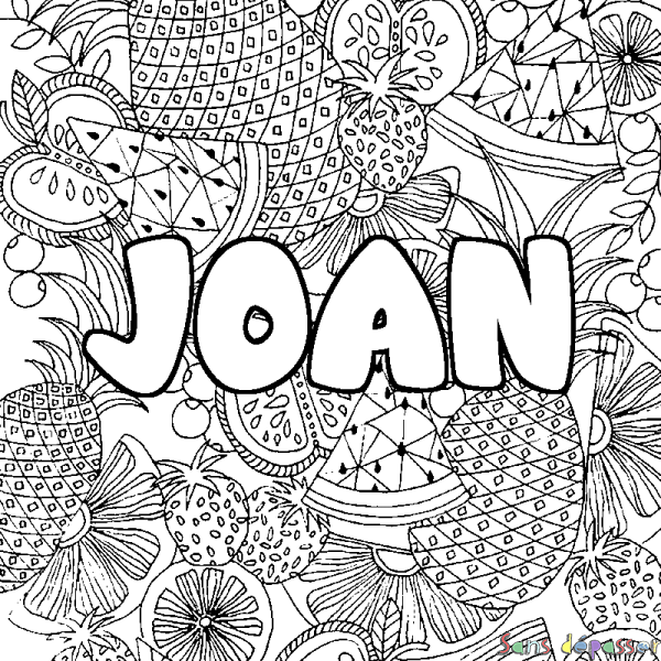 Coloriage pr&eacute;nom JOAN - d&eacute;cor Mandala fruits