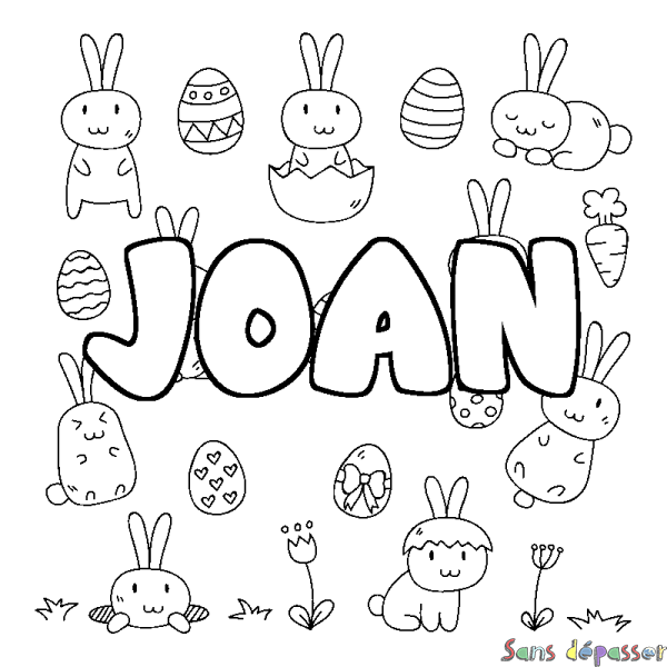 Coloriage pr&eacute;nom JOAN - d&eacute;cor Paques