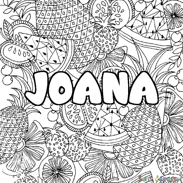Coloriage prénom JOANA - d&eacute;cor Mandala fruits