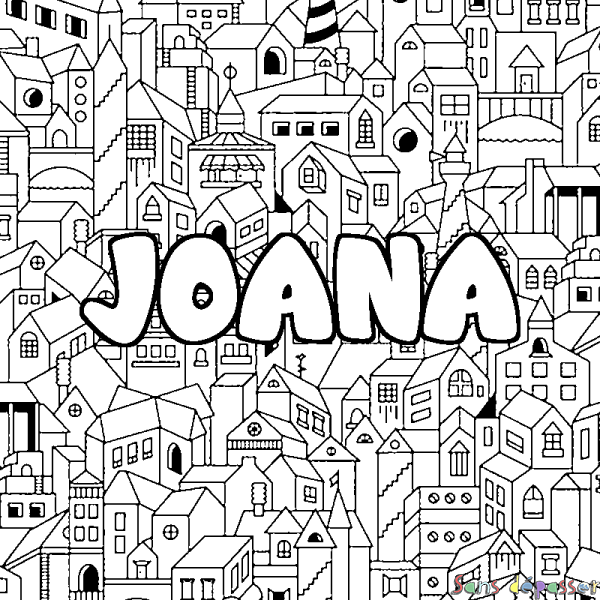 Coloriage prénom JOANA - d&eacute;cor Ville