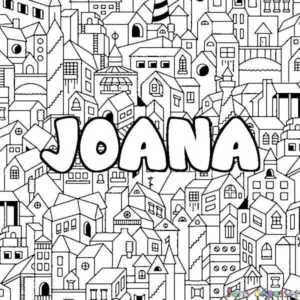 Coloriage pr&eacute;nom JOANA - d&eacute;cor Ville