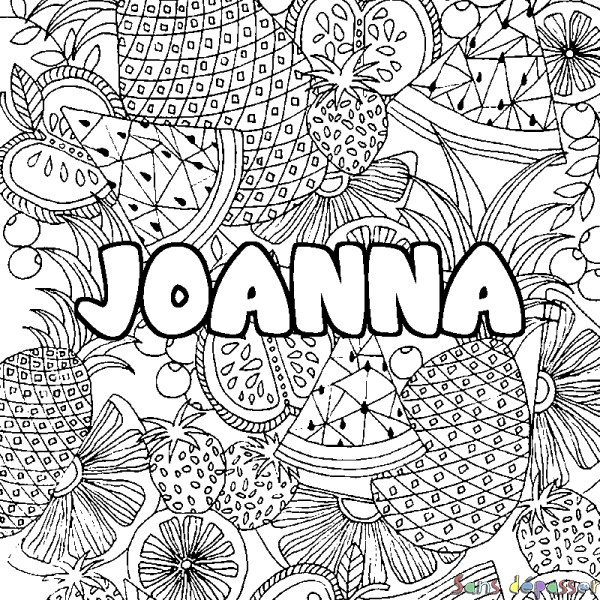 Coloriage prénom JOANNA - d&eacute;cor Mandala fruits