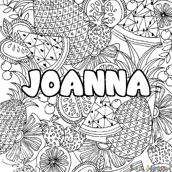 Coloriage pr&eacute;nom JOANNA - d&eacute;cor Mandala fruits