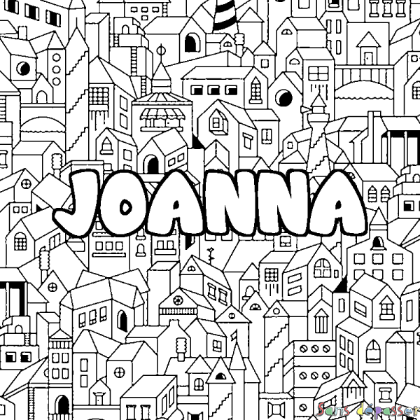 Coloriage pr&eacute;nom JOANNA - d&eacute;cor Ville