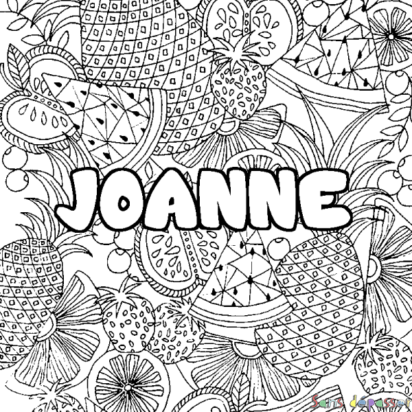 Coloriage pr&eacute;nom JOANNE - d&eacute;cor Mandala fruits