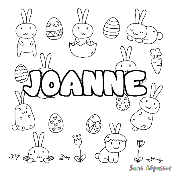 Coloriage pr&eacute;nom JOANNE - d&eacute;cor Paques