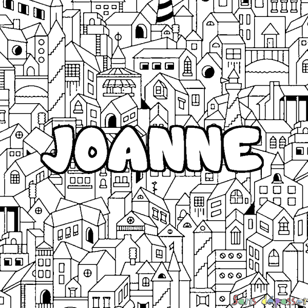 Coloriage pr&eacute;nom JOANNE - d&eacute;cor Ville