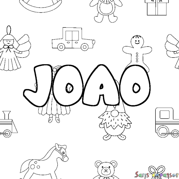 Coloriage pr&eacute;nom JOAO - d&eacute;cor Jouets
