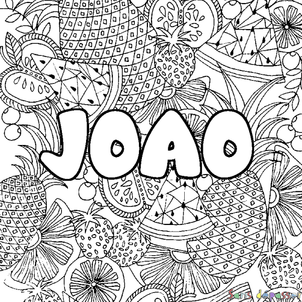 Coloriage prénom JOAO - d&eacute;cor Mandala fruits