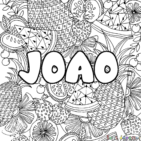 Coloriage pr&eacute;nom JOAO - d&eacute;cor Mandala fruits