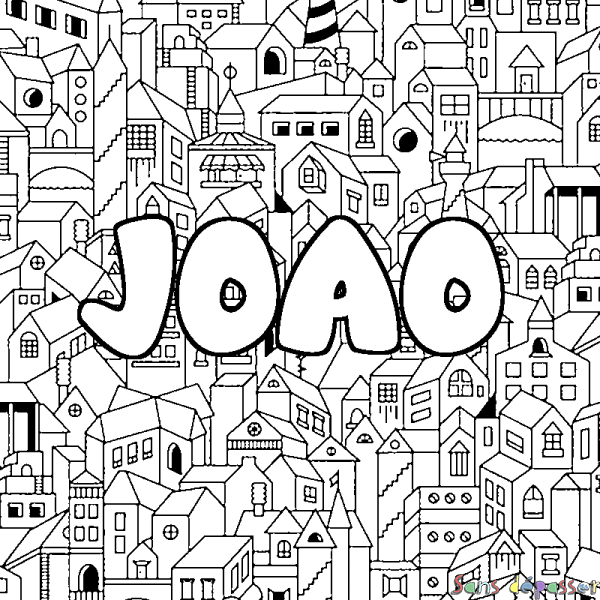 Coloriage pr&eacute;nom JOAO - d&eacute;cor Ville