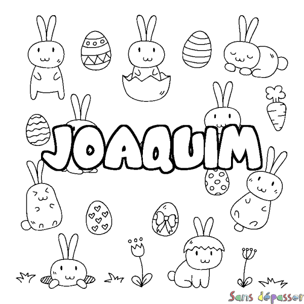 Coloriage pr&eacute;nom JOAQUIM - d&eacute;cor Paques