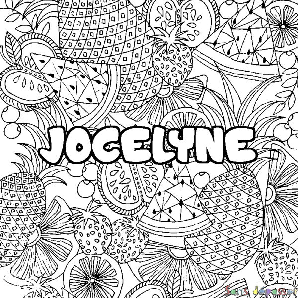 Coloriage prénom JOCELYNE - d&eacute;cor Mandala fruits