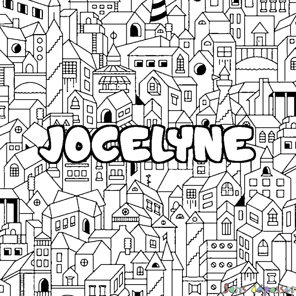 Coloriage prénom JOCELYNE - d&eacute;cor Ville