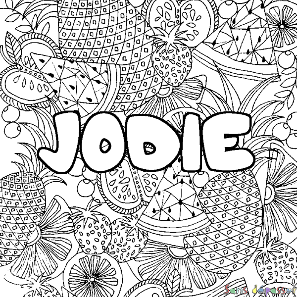 Coloriage prénom JODIE - d&eacute;cor Mandala fruits