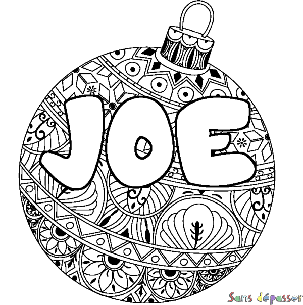 Coloriage pr&eacute;nom JOE - d&eacute;cor Boule de No&euml;l