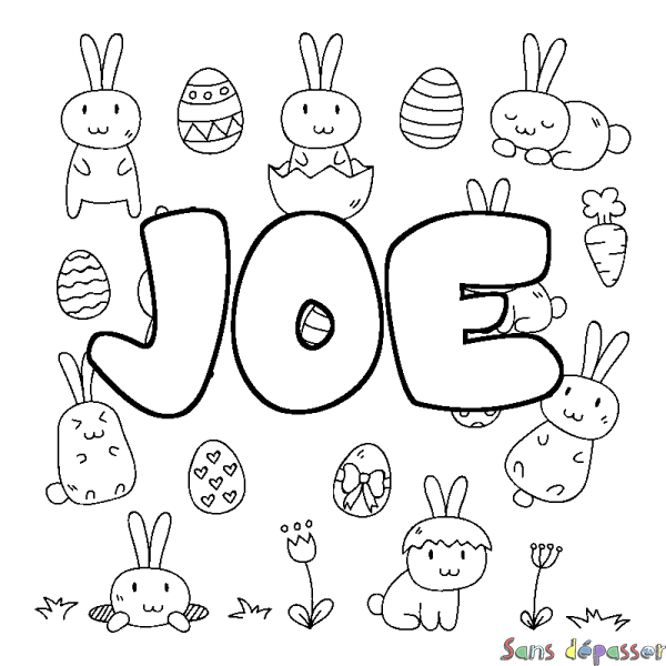 Coloriage pr&eacute;nom JOE - d&eacute;cor Paques