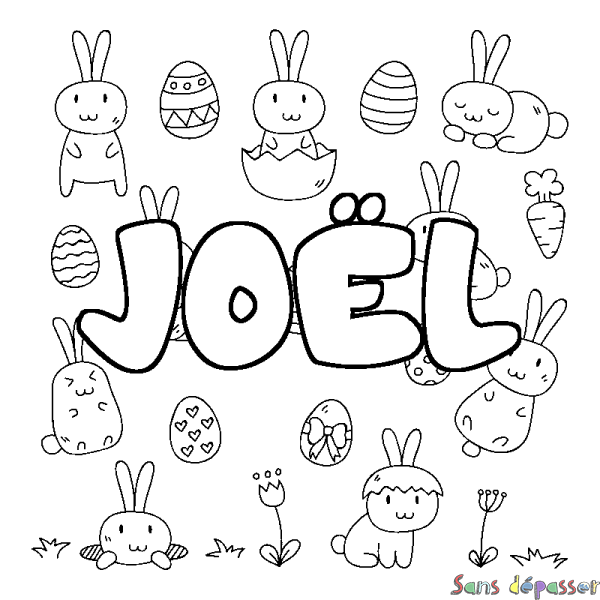 Coloriage pr&eacute;nom JO&Euml;L - d&eacute;cor Paques