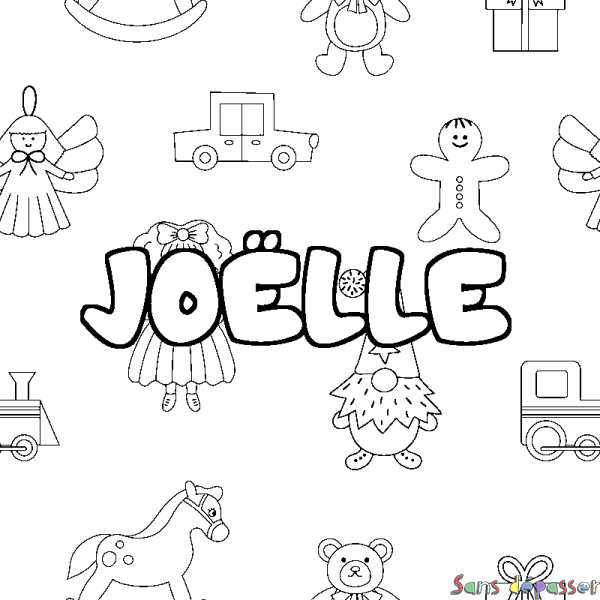 Coloriage pr&eacute;nom JO&Euml;LLE - d&eacute;cor Jouets
