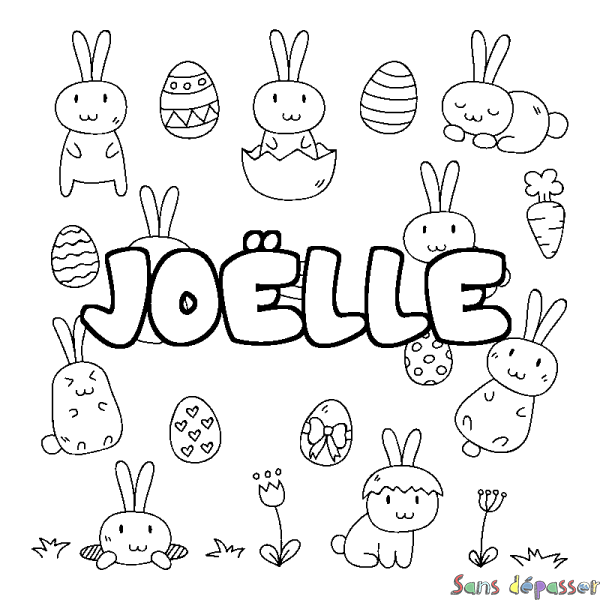 Coloriage pr&eacute;nom JO&Euml;LLE - d&eacute;cor Paques