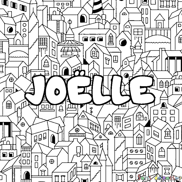 Coloriage pr&eacute;nom JO&Euml;LLE - d&eacute;cor Ville